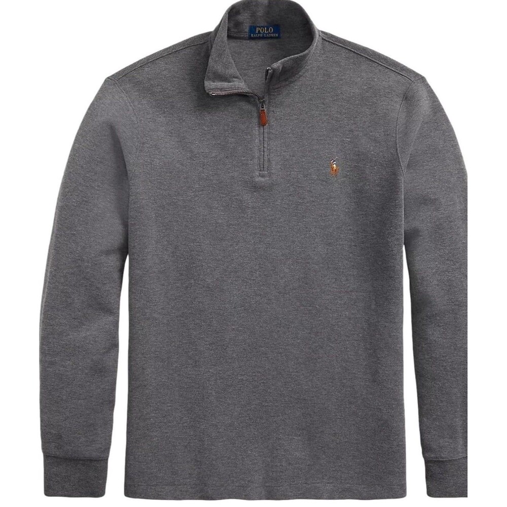 Polo Ralph Lauren Estate Rib Pullover 1/4 Zip Sweater Gray Mens Large Mock Neck - Picture 4 of 8